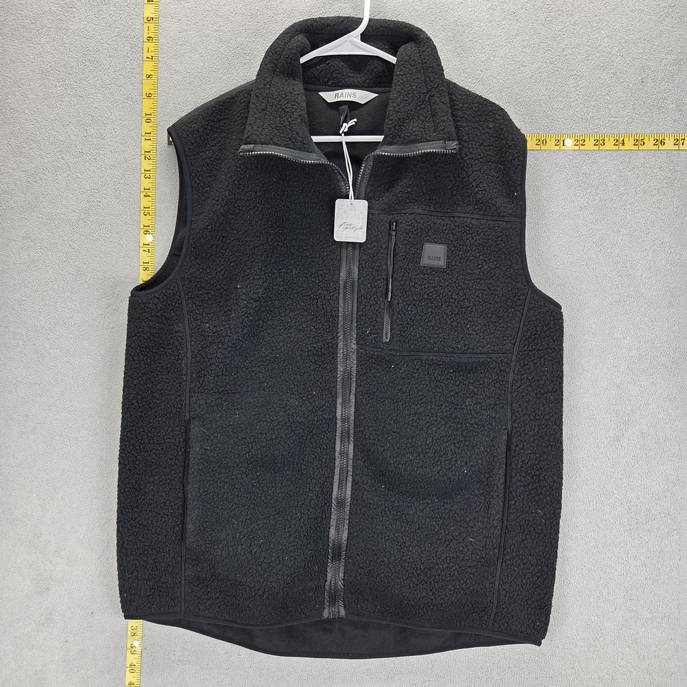 NWT Rains Vest Mens Large Black Fleece Bodywarmer Full Zip Pockets Collared